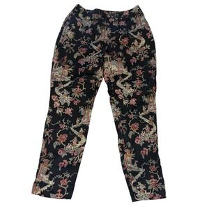 Talbots Black Floral Asian Print Silk‎ Wool Blend Pants Size 6 petite Vintage